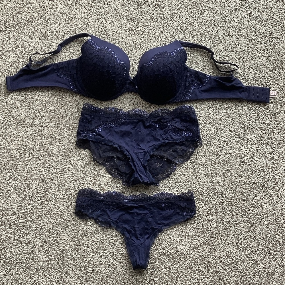Victoria's Secret Midnight Blue Lace Bra Set